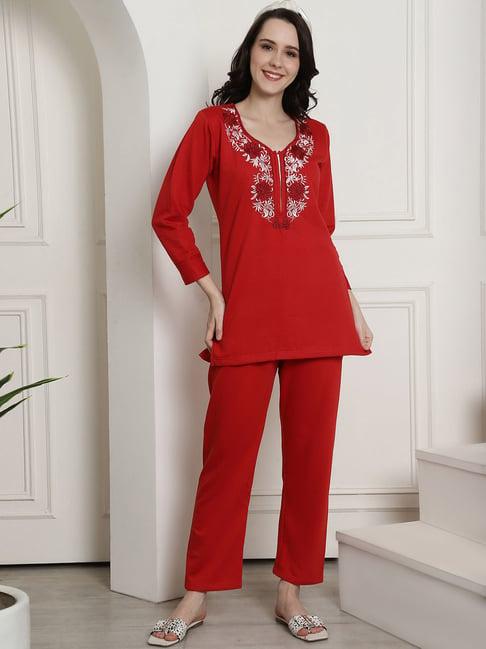 secret wish red embroidered top with lounge pants