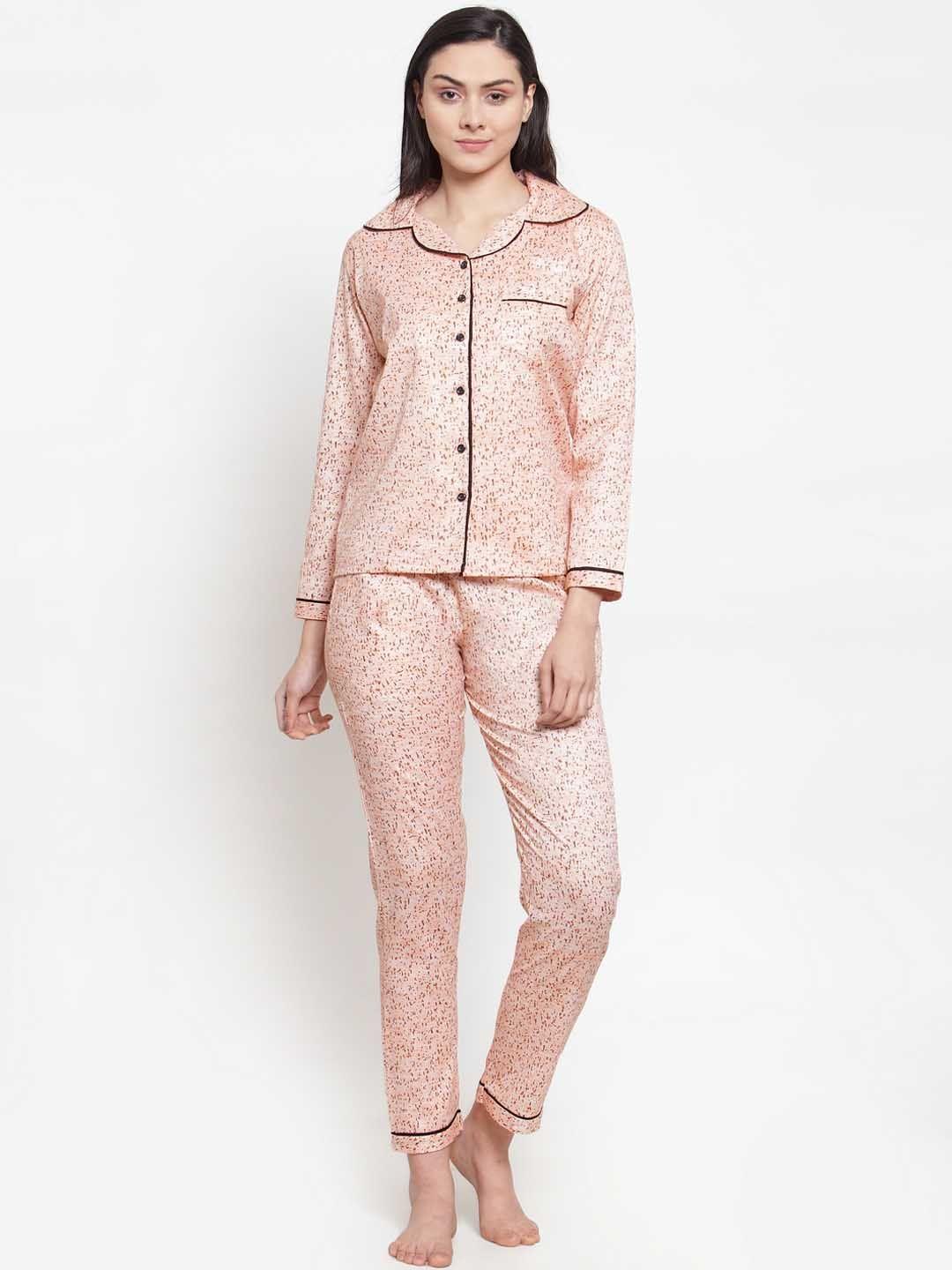 secret wish women peach-coloured printed night suit