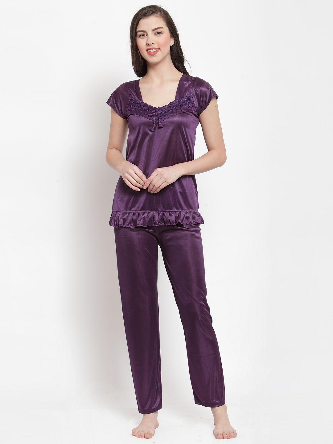 secret wish women purple solid night suit ns-e156-715