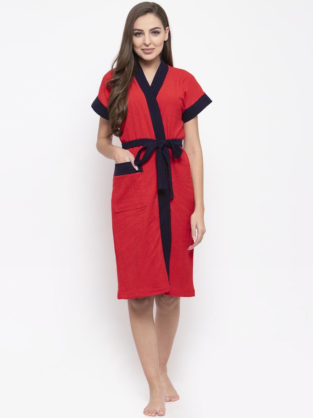 secret wish women red & black solid bath robe
