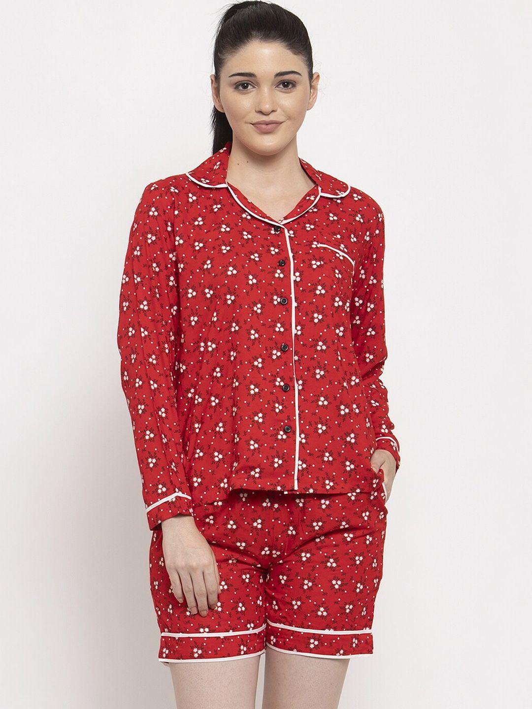 secret wish women red floral printed night suit