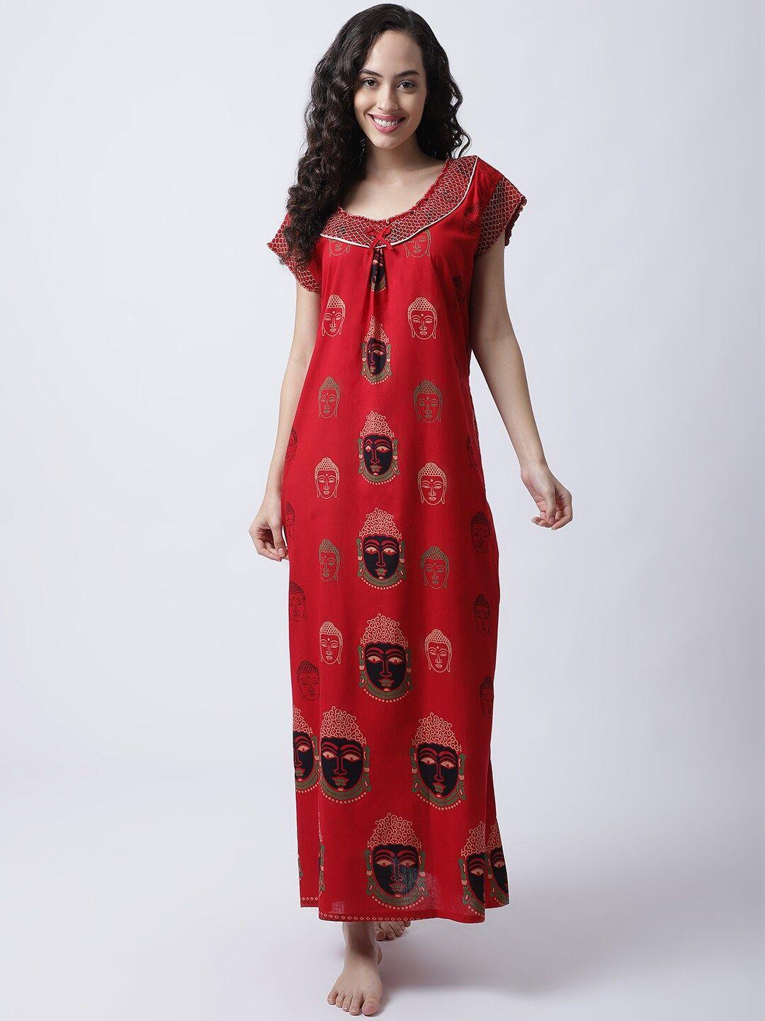 secret wish women red printed maxi nightdress