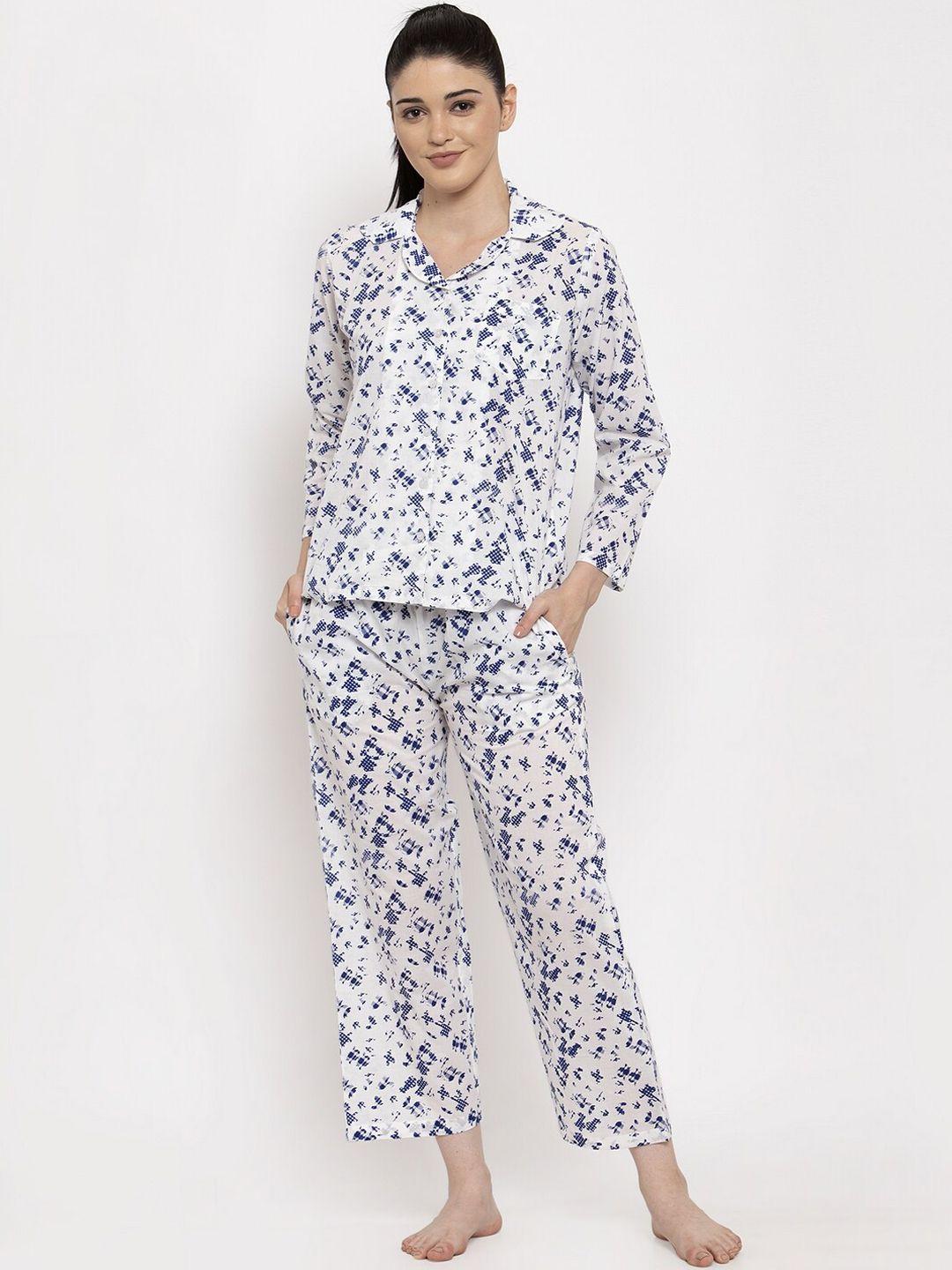 secret wish women white & blue printed night suit