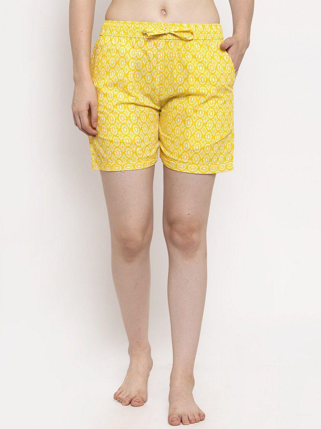 secret wish women yellow printed lounge shorts