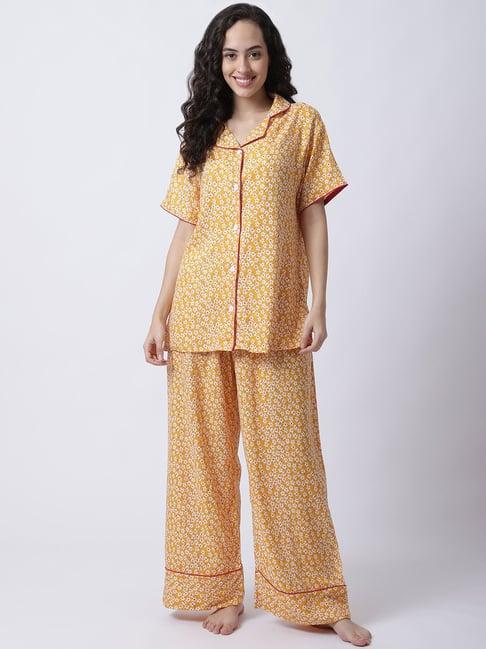 secret wish yellow printed shirt with pyjamas