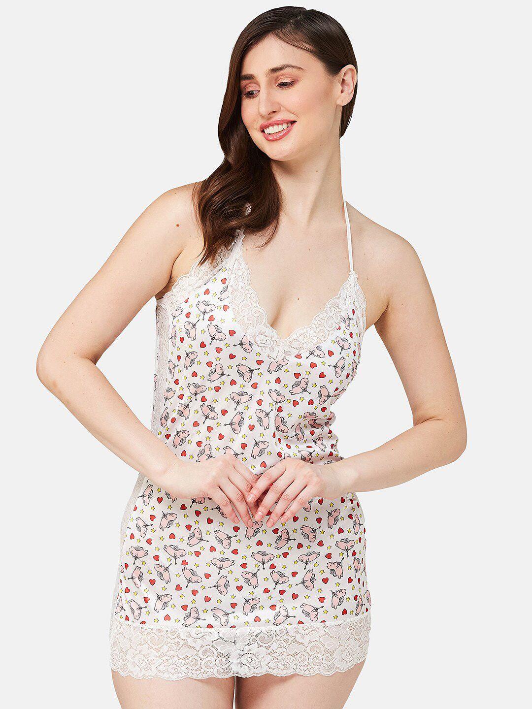 secrets by zerokaata satin halter neck printed baby doll