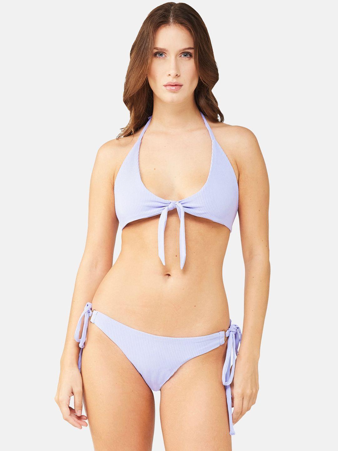 secrets by zerokaata stretchable ribbed halter-neck bikini set