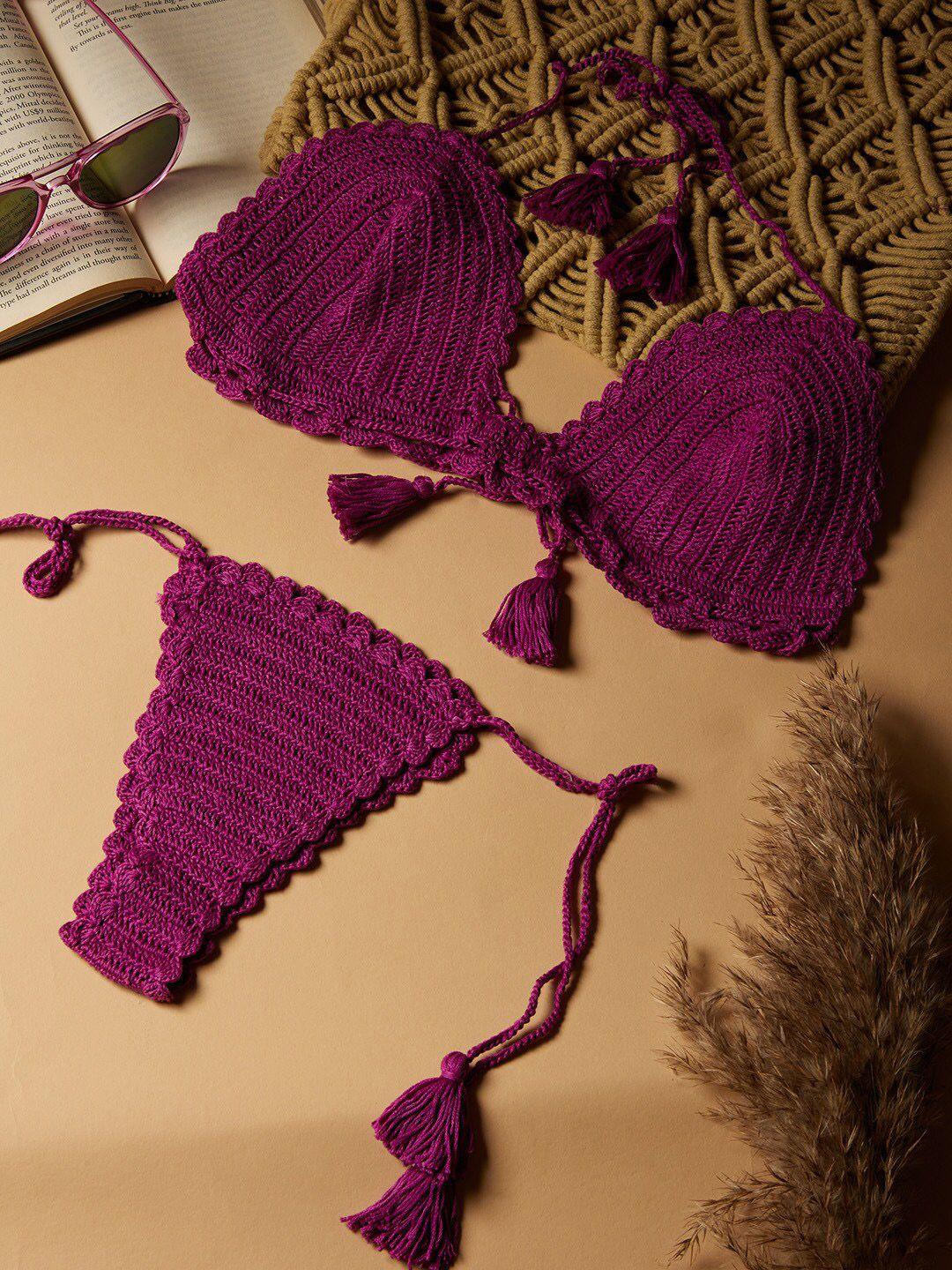 secrets by zerokaata women pure cotton crochet swimwear bikini set