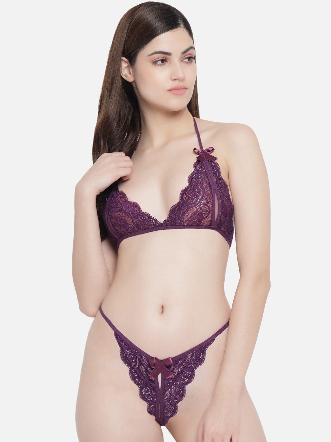 secrets by zerokaata women purple lace lingerie set