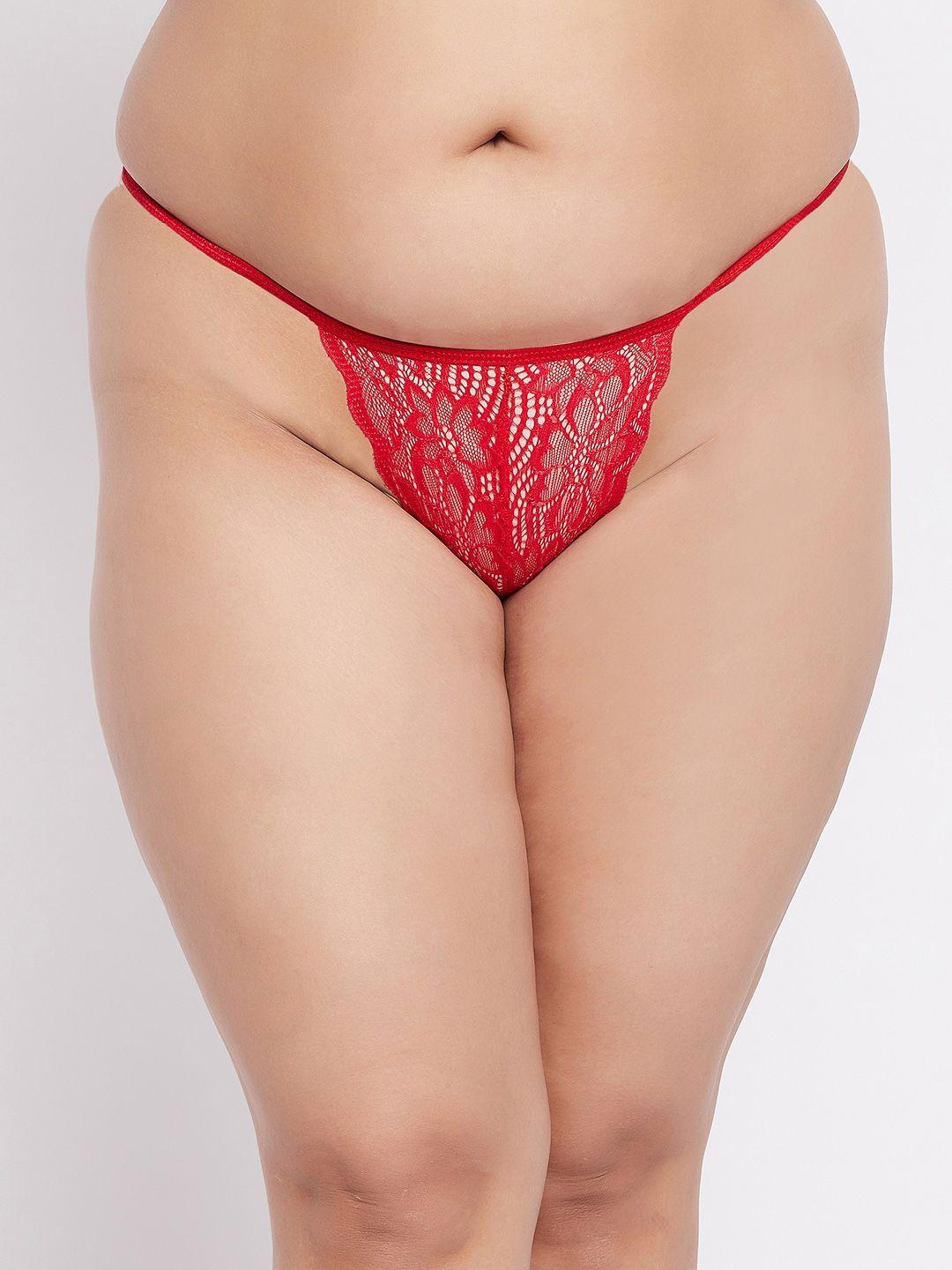 secrets by zerokaata women red self design lace thong briefs