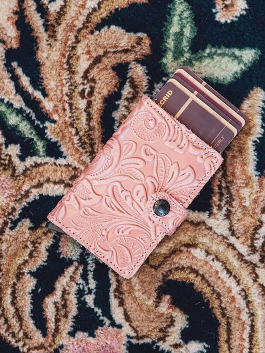 secrid men floral textured rfid leather card holder