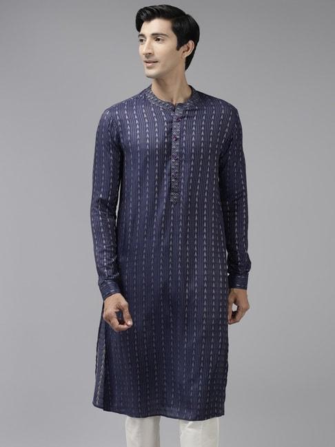 see designs blue regular fit self pattern kurta