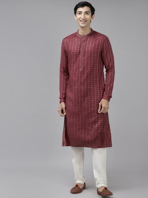 see designs burgundy & white regular fit self pattern kurta bottom set
