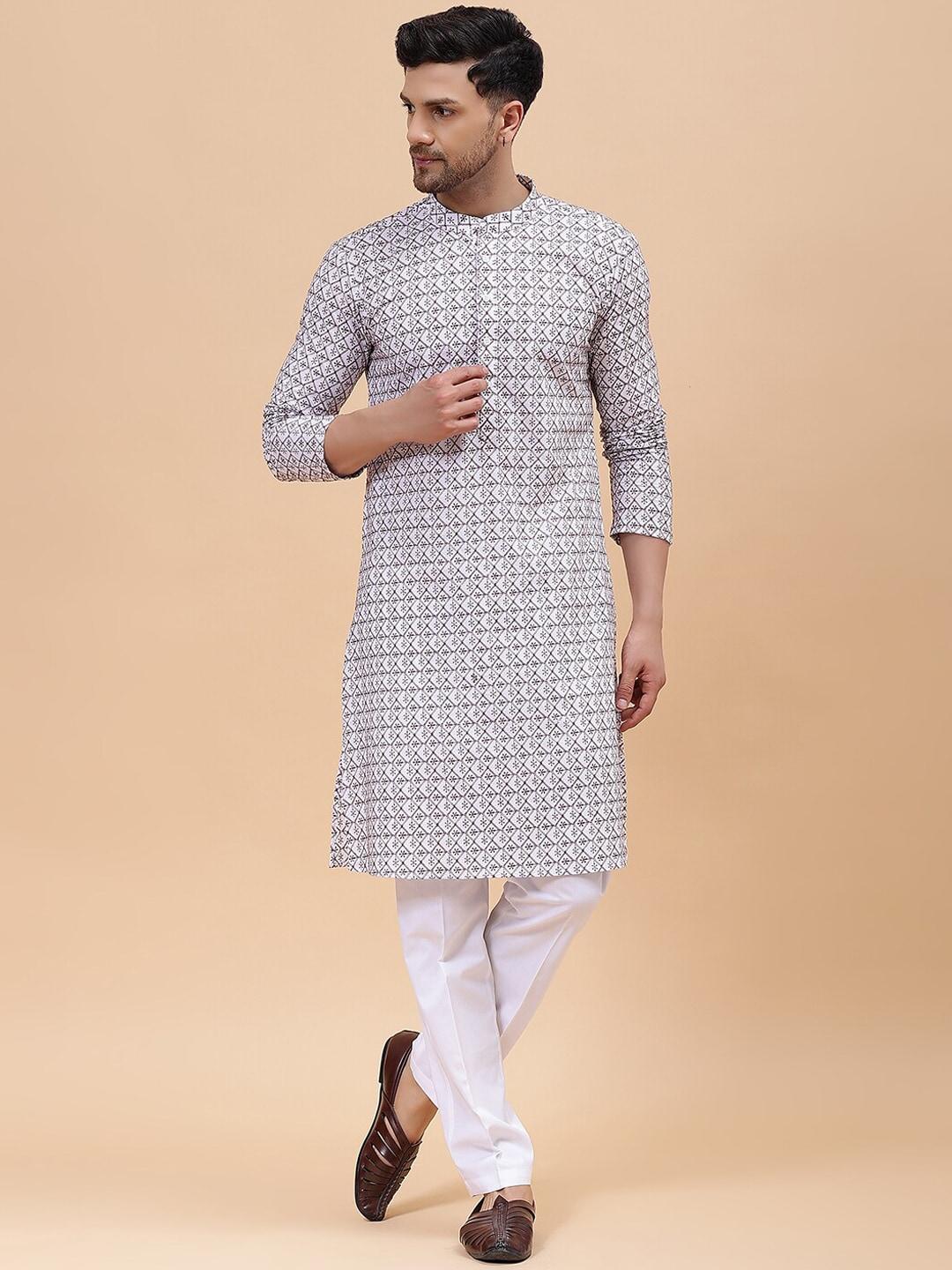 see designs embroidered pure cotton kurta with pyjamas