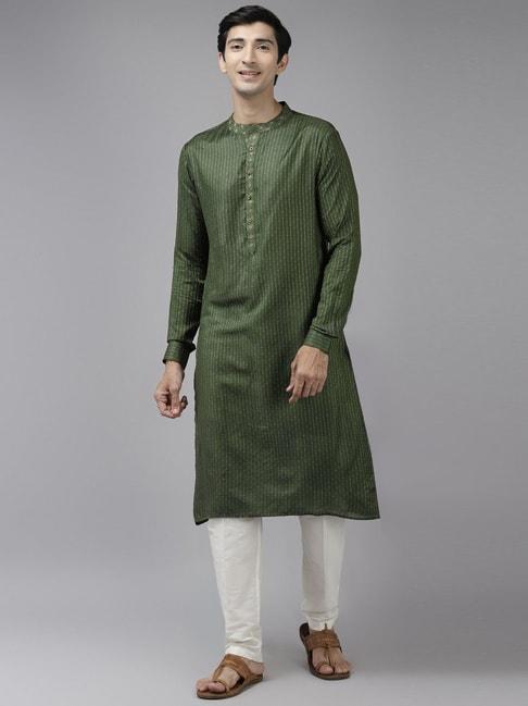 see designs green & white regular fit self pattern kurta bottom set
