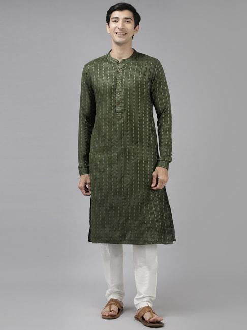 see designs green & white regular fit self pattern kurta bottom set