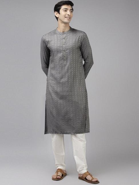 see designs grey & white regular fit self pattern kurta bottom set