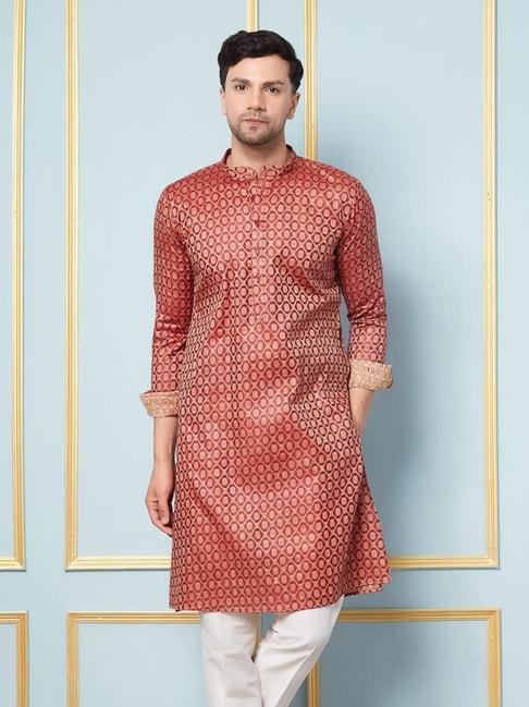 see designs maroon regular fit self pattern kurta