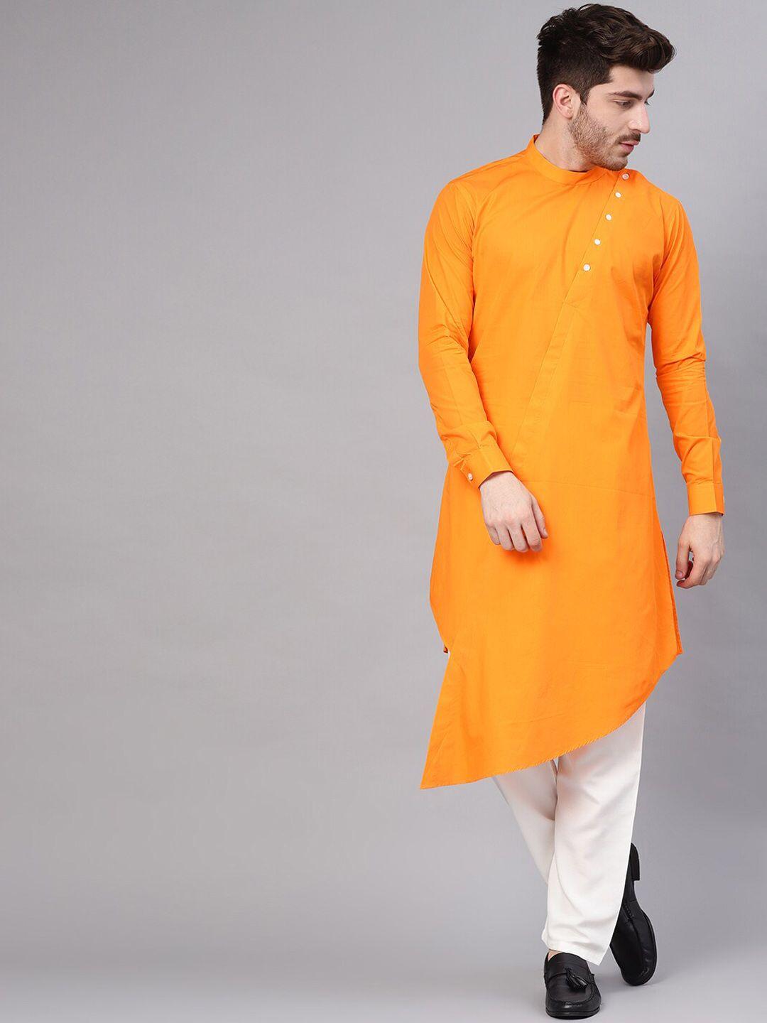 see designs men asymmetric pure cotton kurta with pyjamas