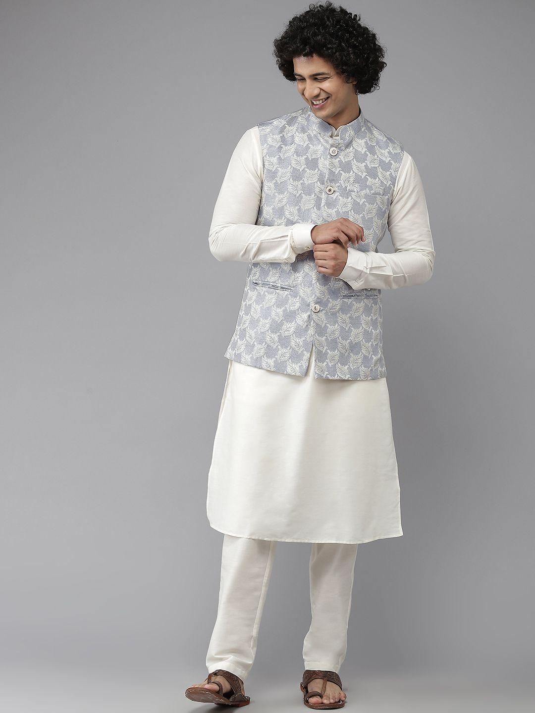 see designs men blue ethnic motifs pure silk kurta with pyjamas