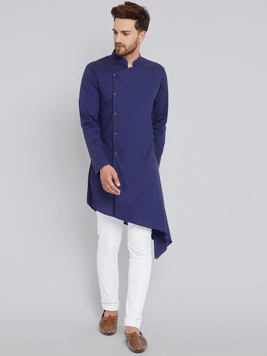see designs men blue solid kurta with trousers