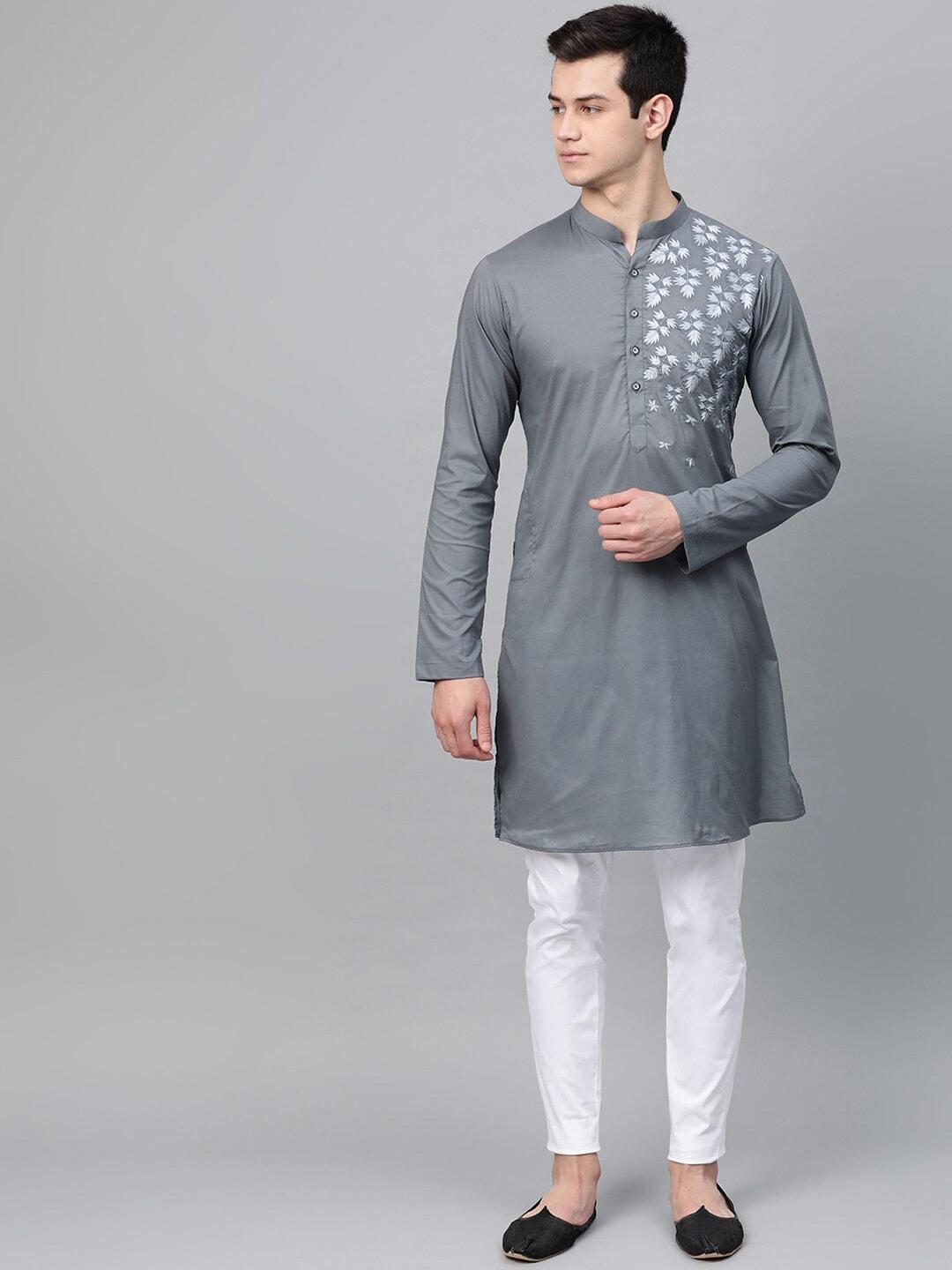 see designs men floral embroidered pure cotton kurta with pyjamas