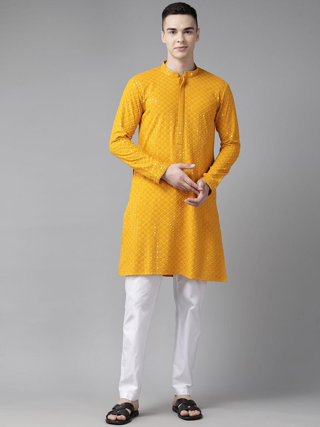 see designs men floral embroidered regular sequinned kurta with pyjamas