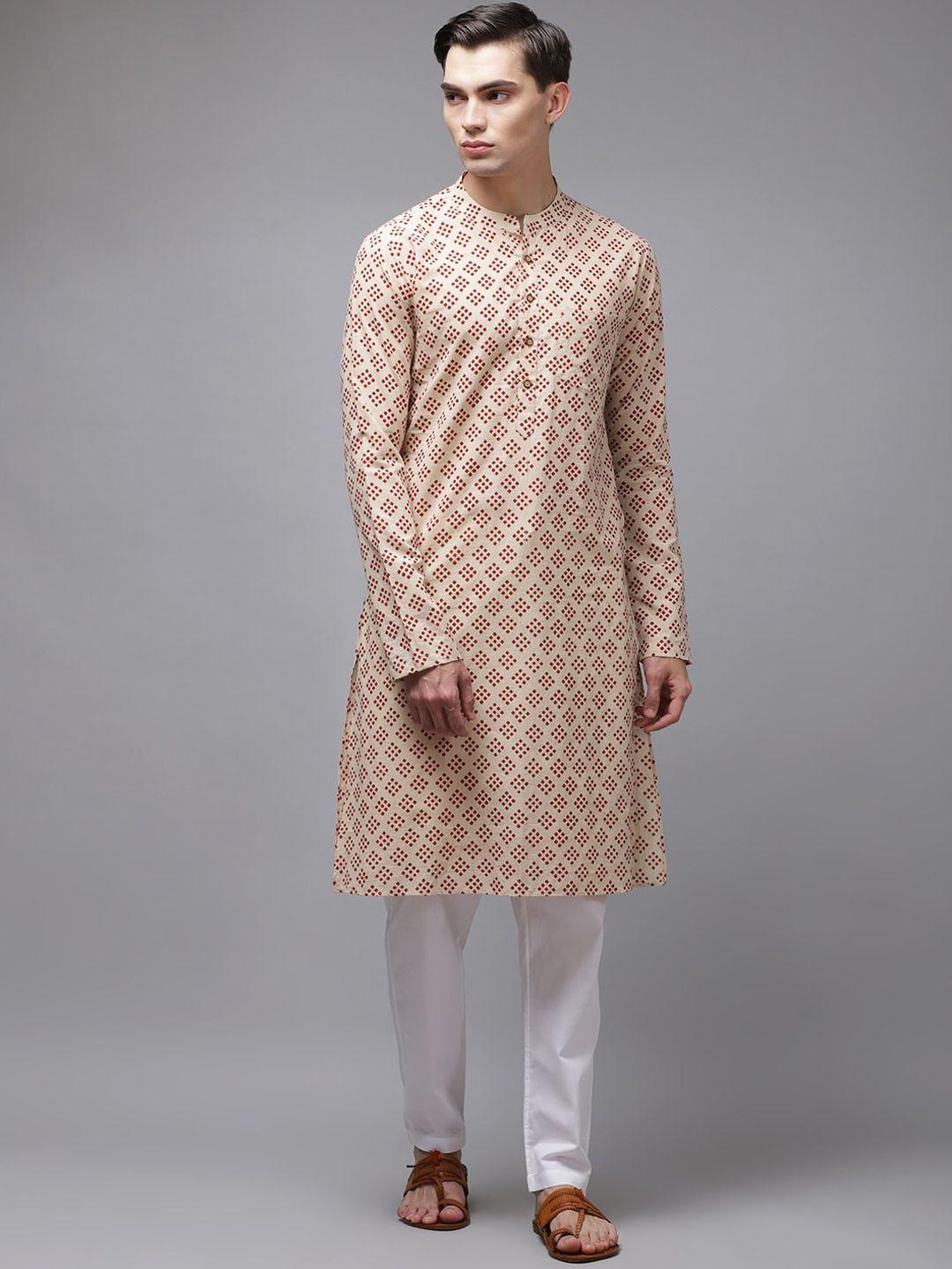 see designs men geometric printed handloom cotton kurta