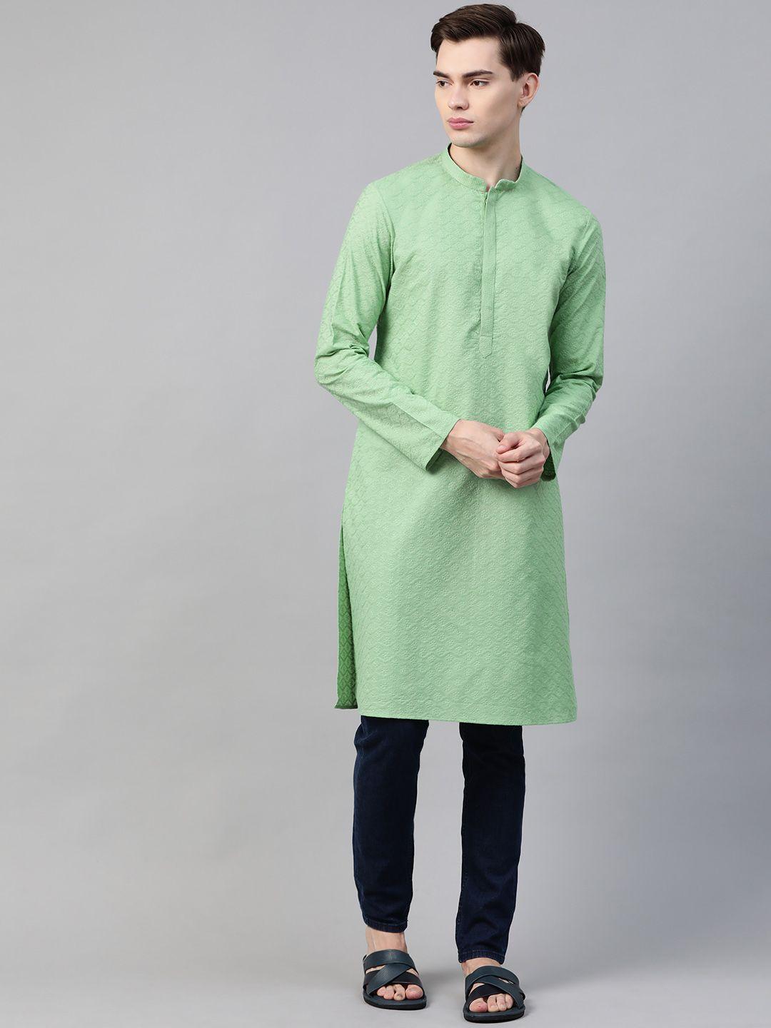 see designs men green ethnic motifs chikankari embroidered chikankari kurta
