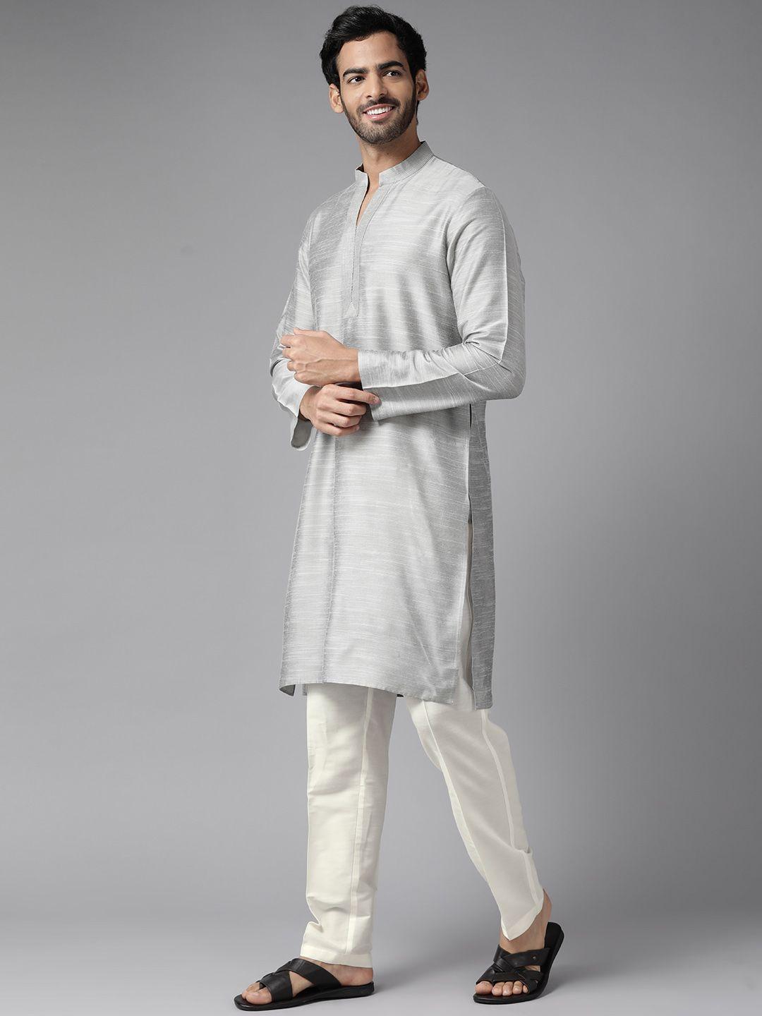 see designs men grey pure cotton kurta with pyjamas