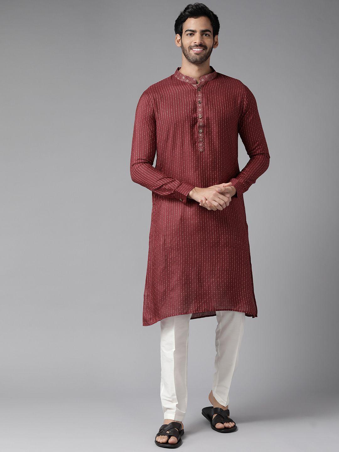 see designs men maroon pure cotton kurta with pyjamas