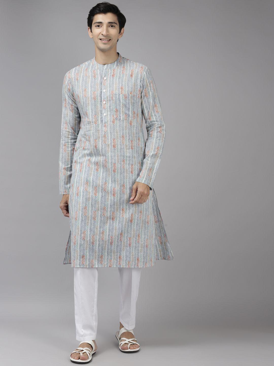 see designs men multicoloured printed pure cotton kurta with trousers