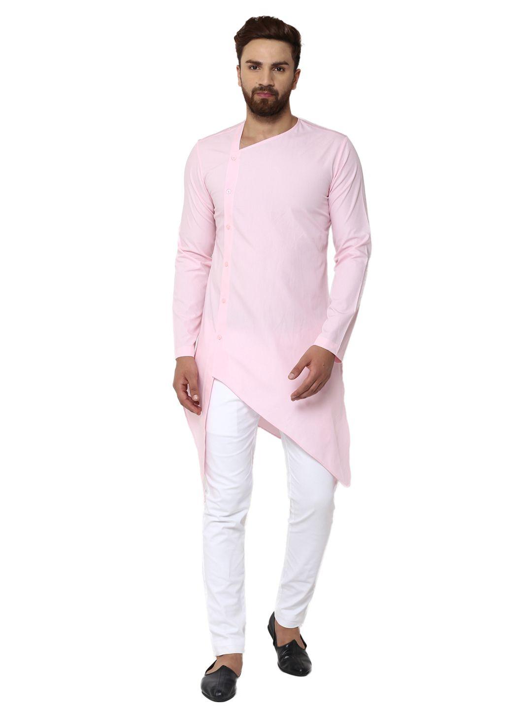 see designs men pink & white solid kurta with pyjamas