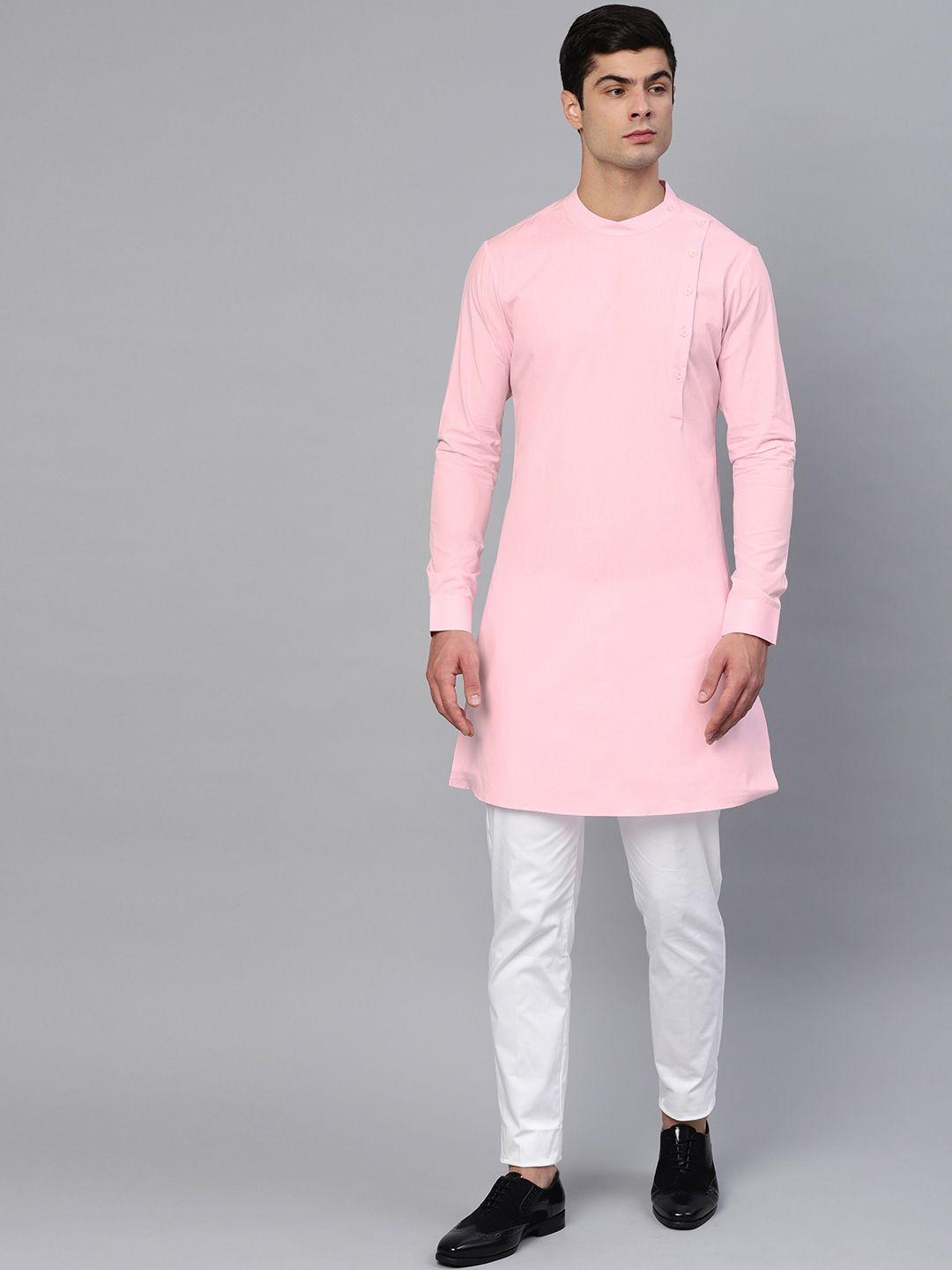 see designs men pink & white solid kurta with trousers