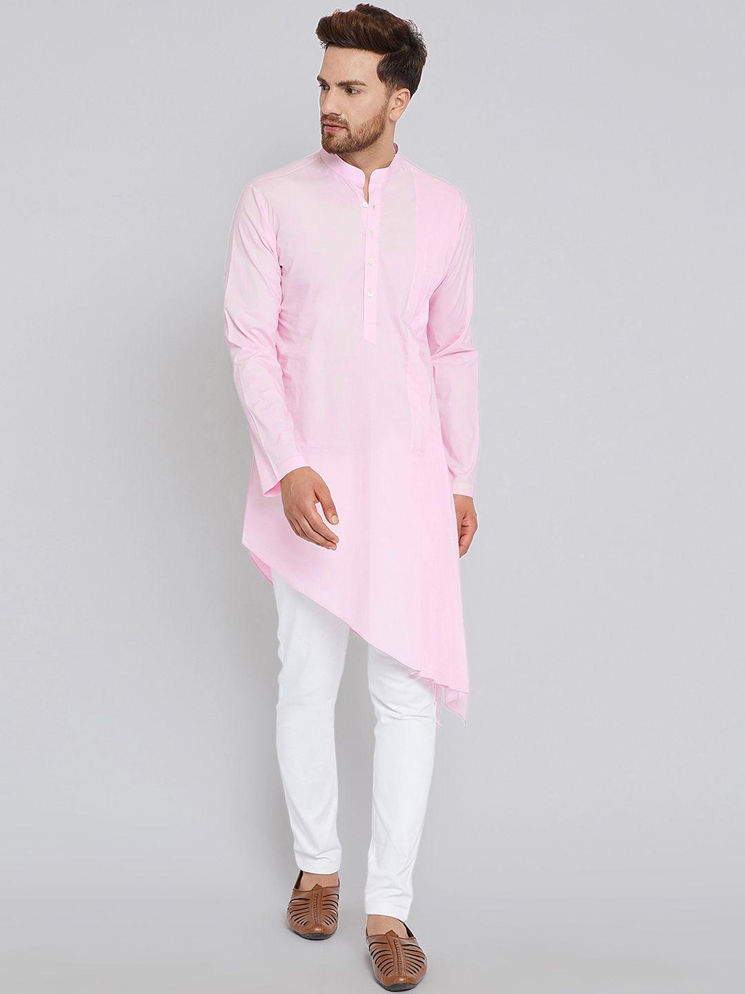 see designs men pink solid kurta with churidar
