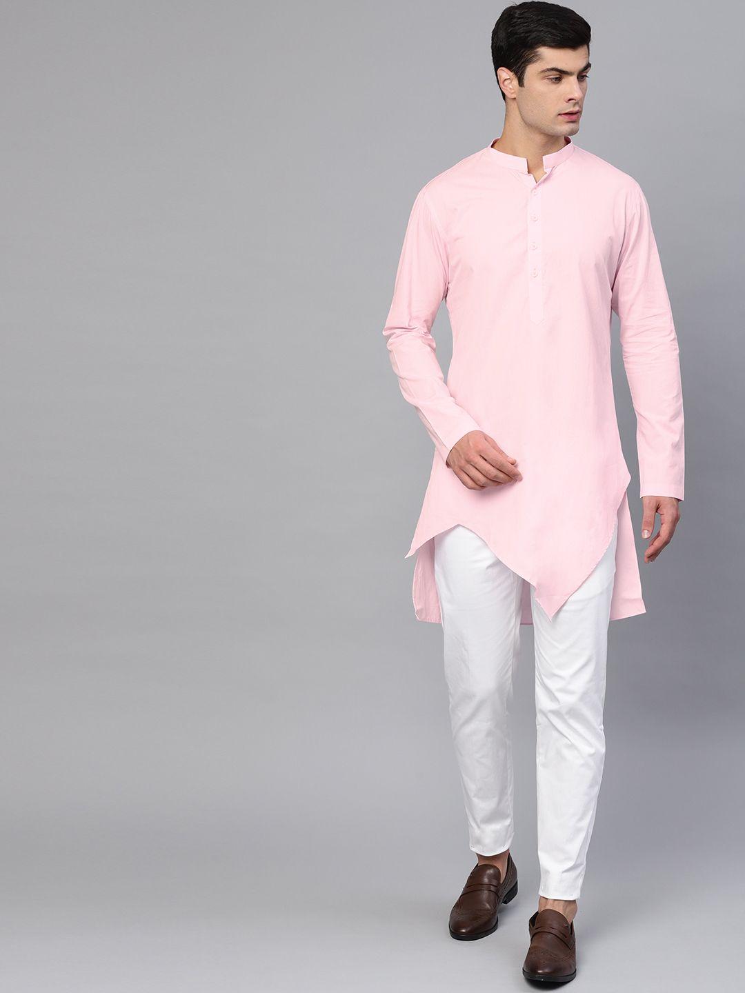 see designs men pink solid straight kurta