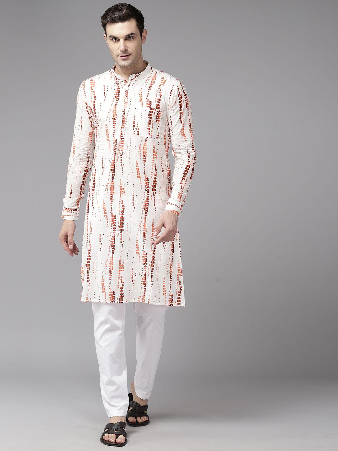 see designs men printed regular pure cotton kurta with trousers