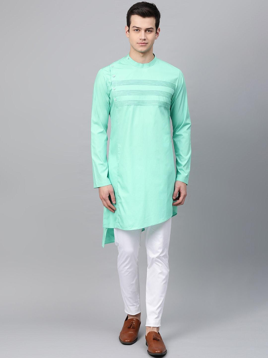 see designs men sea green self design kurta with pyjamas