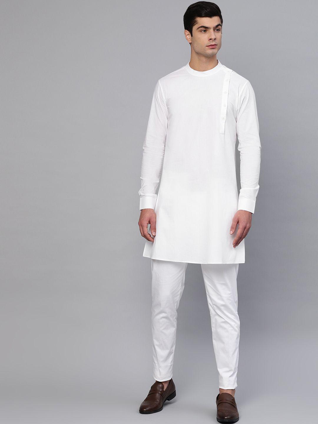 see designs men white solid kurta with trousers