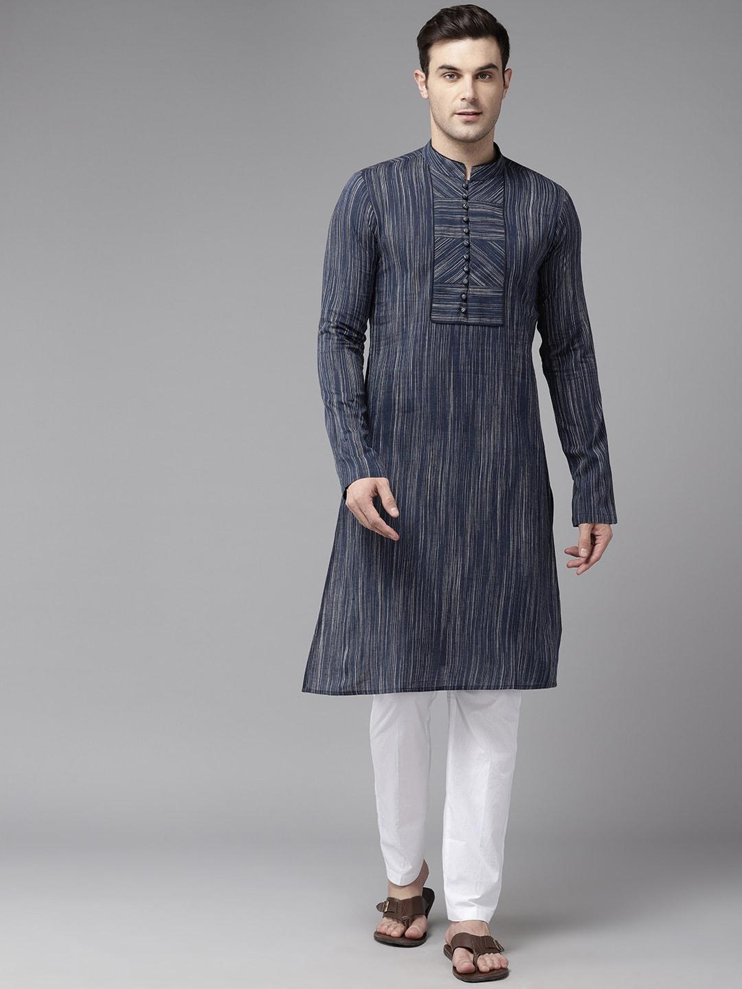 see designs men woven design pure cotton kurta with pyjamas