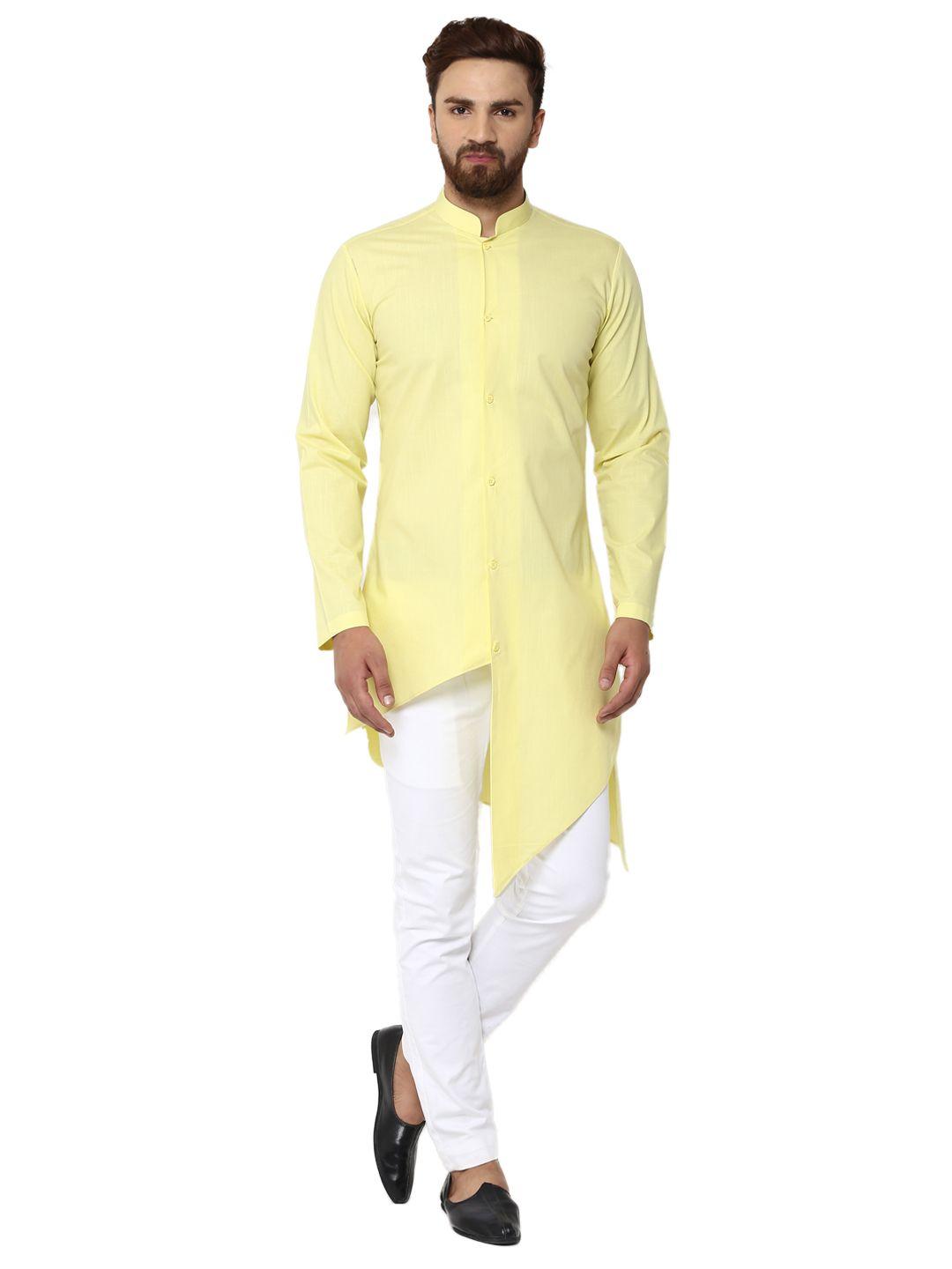 see designs men yellow solid kurta with pyjamas