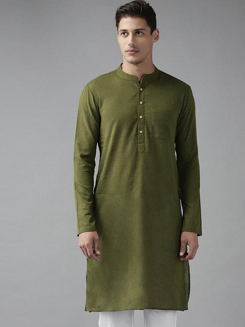 see designs olive green cotton regular fit kurta
