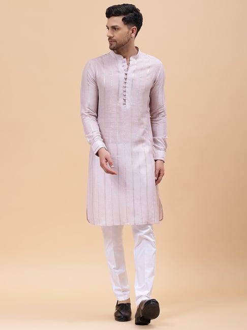 see designs pink & white regular fit self pattern kurta bottom set