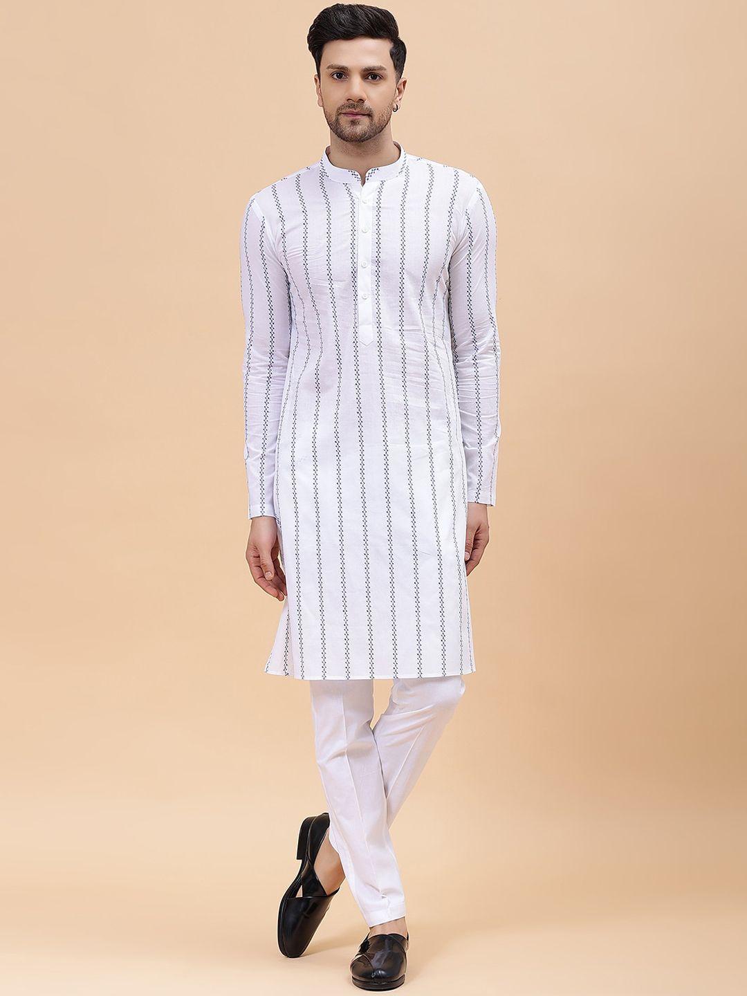 see designs striped regular pure cotton kurta with pyjamas