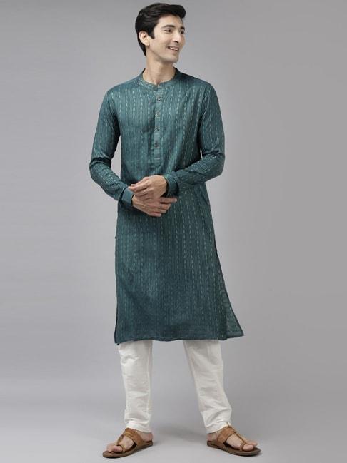 see designs teal & white regular fit self pattern kurta bottom set