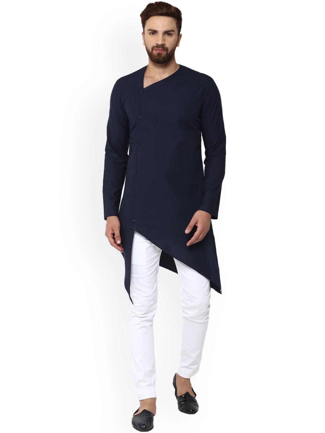 see designs asymmetric angrakha pure cotton kurta with pyjamas