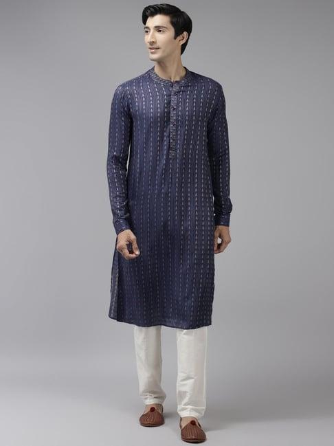 see designs blue & white regular fit self pattern kurta bottom set