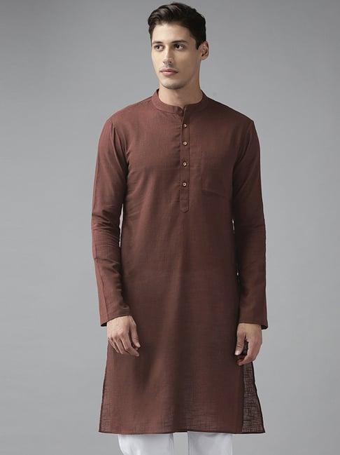 see designs brown cotton regular fit kurta