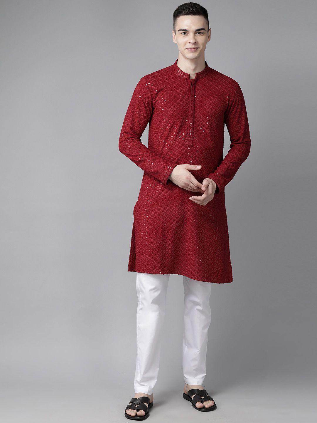 see designs embroidered sequined mandarin collar kurta