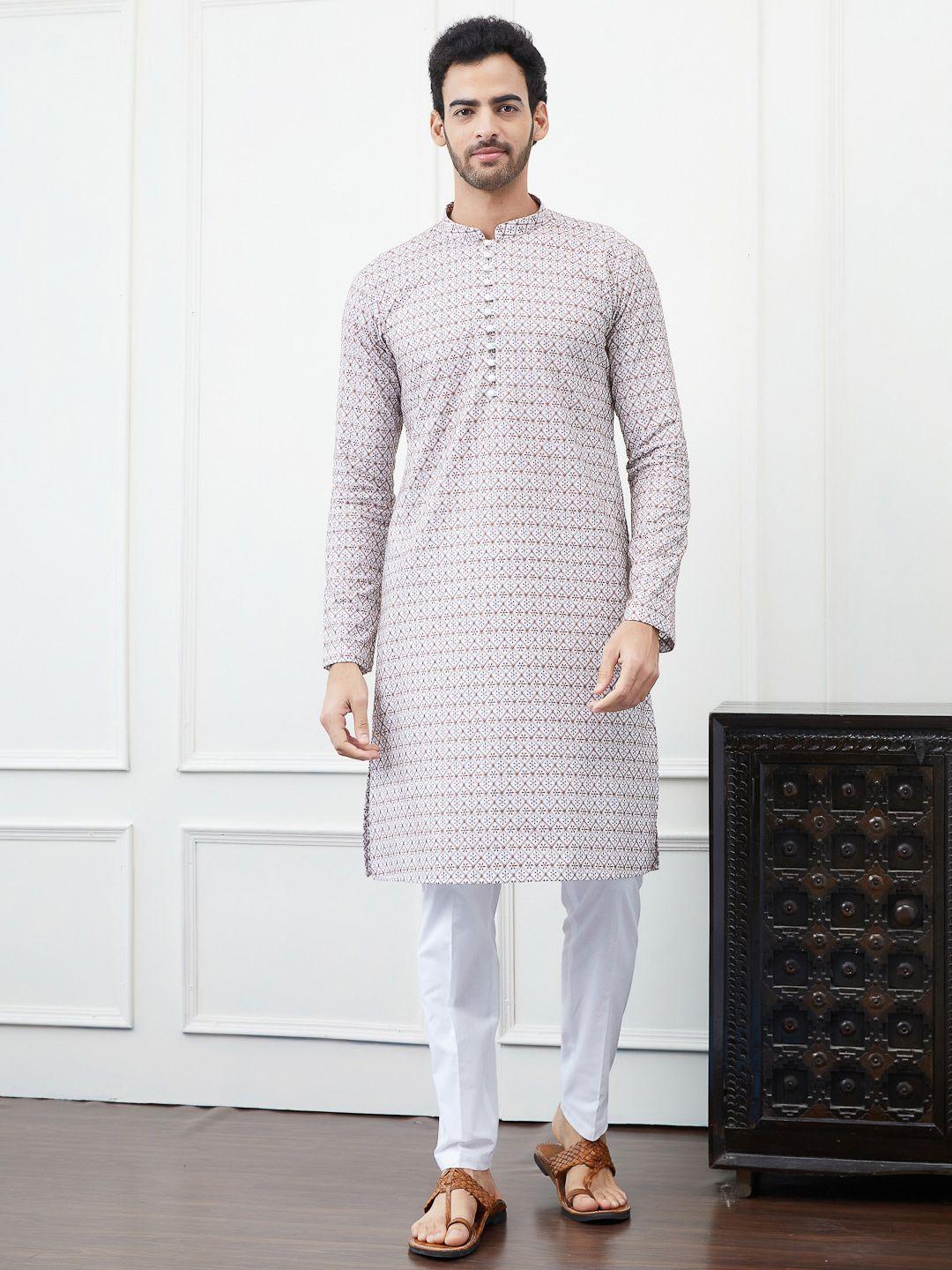 see designs ethnic motifs embroidered chikankari pure cotton straight kurta with trouser